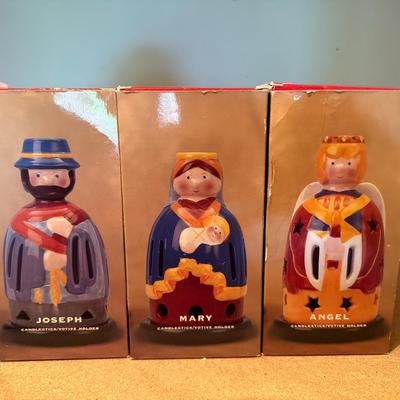 3 Vintage Villeroy & Boch Nativity Candle Stick Or Votive Holders