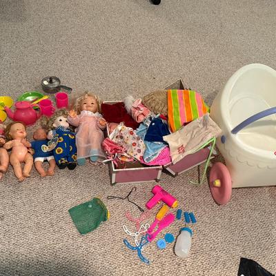 Vintage Dolls, Case With Clothes & Accessories + Buggie