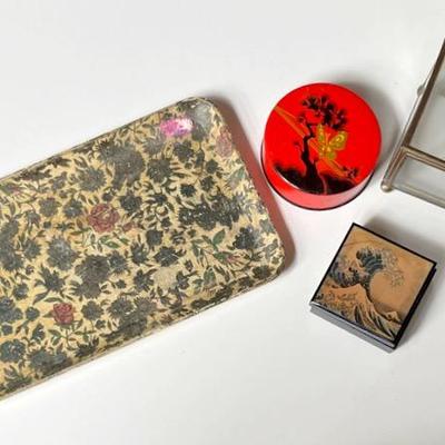 Papier Mache Tray and Trinket Boxes