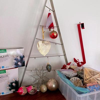 Crate And Barrel Chrome Ornament Tree With Vintage Ornaments And Decor