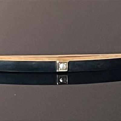 Edwardian Era 14K Yellow Gold Obsidian/Enamel Seed Pearl Mourning Brooch