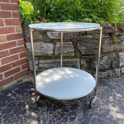Chrome And Glass Rolling Side Table 