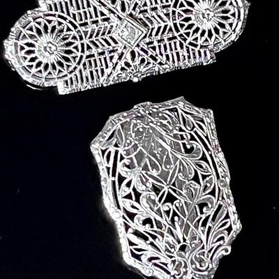 Edwardian Era Rhodium Filigree Brooch and Clip