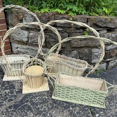 Set 4 Vintage Wicker Style Baskets, Faux Flower Or Outdoor Planters 
