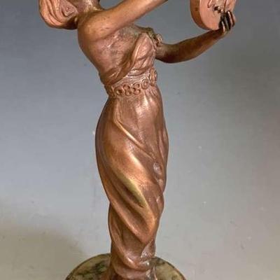 Art Nouveau Bronze Statue On Marble Base