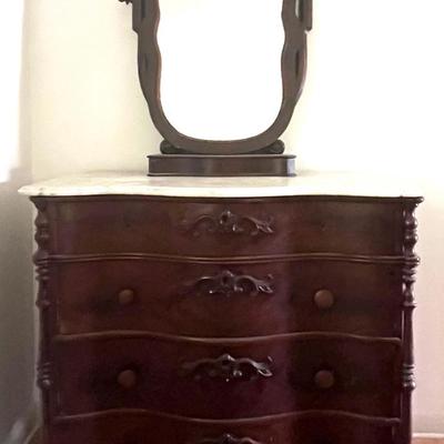 Victorian Flame Mahogany Serpentine Front Dresser with Wishbone Mirror 