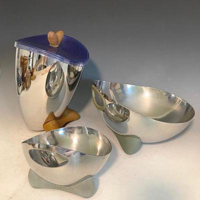 Mid-Century Style WetNoz Stainless Treat Canister And Pet Bowls