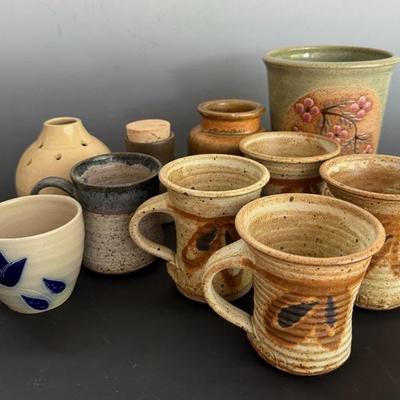 Art Pottery Vases, Mugs (10 Piece) With Strawtown And Others