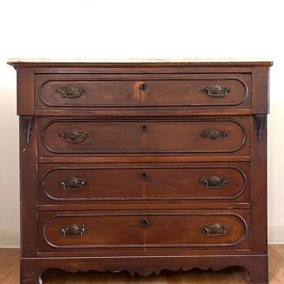 Victorian Eastlake Walnut Dresser with Marble Top