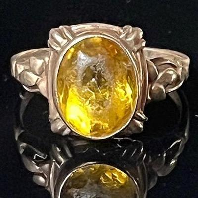 10K Yellow Gold Yellow Stone Ring, Vintage 