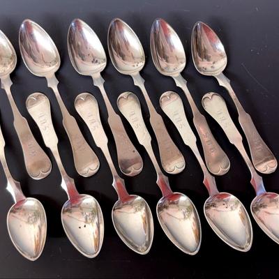 Antique Coin Silver Spoons (12) By Duhme & Co. Engraved 1875