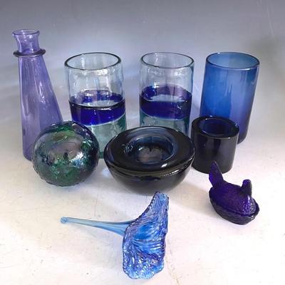 Cobalt Glass Collection With Hand Blown Ornaments And Glasses
