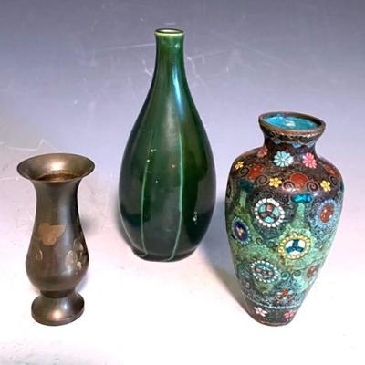 Antique Cloisonné Vase With Brass And Ceramic Vase (Japan)