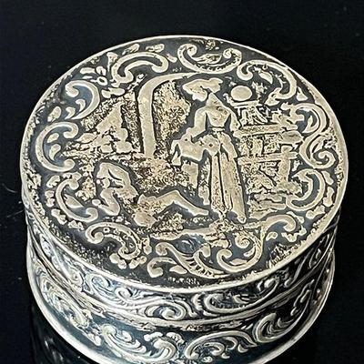 930 Silver Repousse Pill Box with Hallmarks