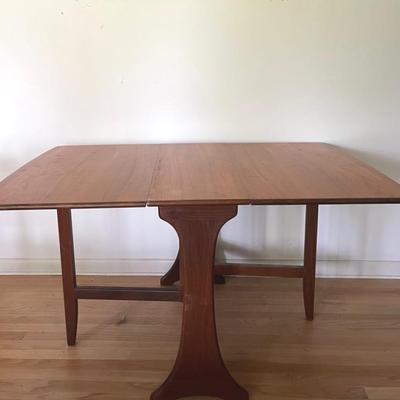MCM Teak Dropleaf Trestle End Table