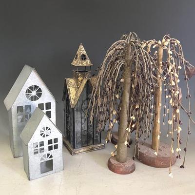 Handcrafted Weeping Trees with Metal House Votive Holders