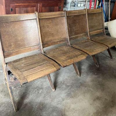1920s Ganged Wooden Cinema Seats, Vintage 