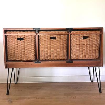 MCM Cherry Sideboard with Wicker Storage Baskets