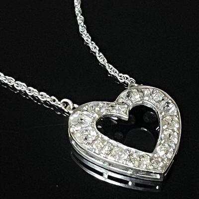 14K White Gold Chain with 13 Diamond Heart Pendant 