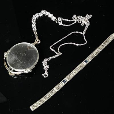 Edwardian Era Sterling Silver Lorgnette and Link Bracelet (as is)
