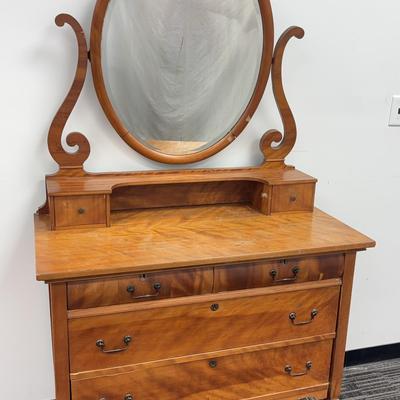 Vintage Wheeled Wood Dressing Table (2pc)