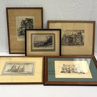 Framed Etchings And Drawings (5)