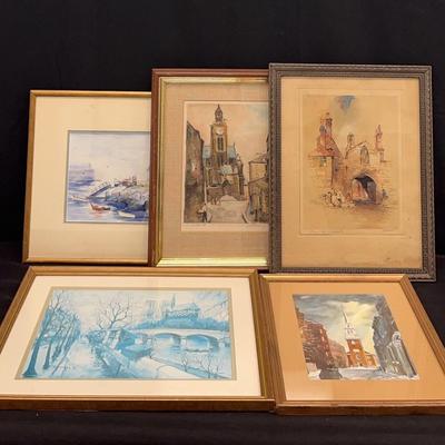 Framed Watercolor Town Scenes (5)