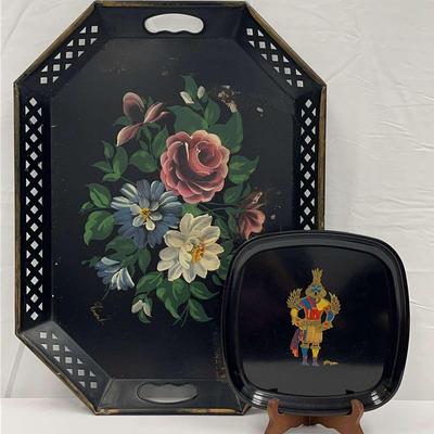 Toleware Floral Tray And Native American Kachina Indian Resin Tray
