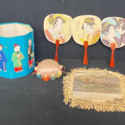 Asian Pin Cushion, Box + Fans 