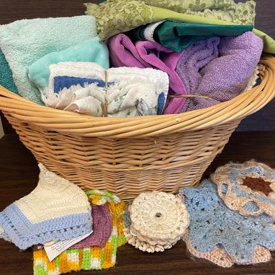 Large Wicker Basket, Towel Sets, Knitted Hot Pads, and More