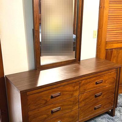 Wooden Dresser and Attached Mirror 