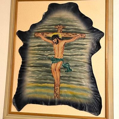 Hand-Painted Leather "Jesus" Painting 