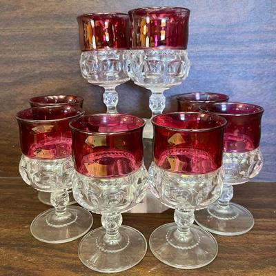 “Kings Crown” Ruby Thumbprint Glasses