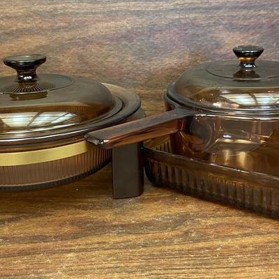 “Vision by Corning” and "Anchor Hocking" Amber Dishes