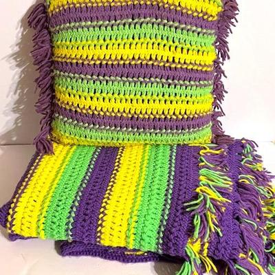 Crocheted Pillow and Blanket Set