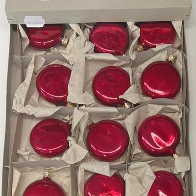 Set Of (12) Old World Christmas West Germany Red Glass Ornaments With Box