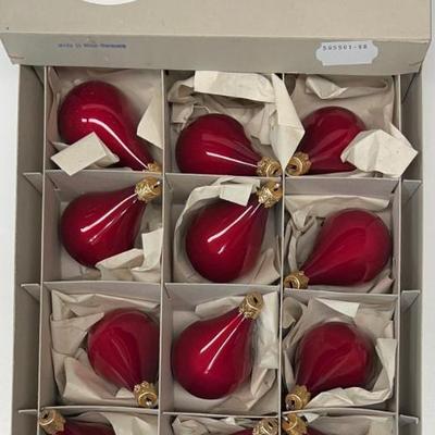 Set Of (12) Old World Christmas West Germany Red Glass Ornaments With Box