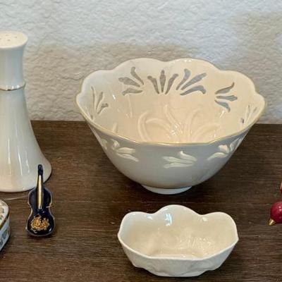 Vintage Ivory Lenox Salt & Pepper - Bowl & Vase - Limoge Covered Dish - Violin & Beleek Small Dish