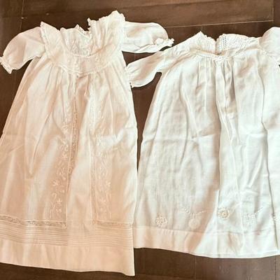 (2) Antique Embroidered Cotton White Baby Gowns