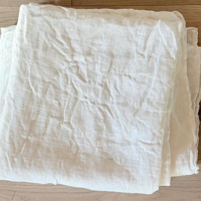 Antique White Linen 114" X 66" Table Cloth Or Bed Coverlet 