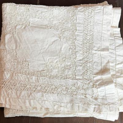 Antique Lace & Cotton Square Table Cloth 54" X 54" 