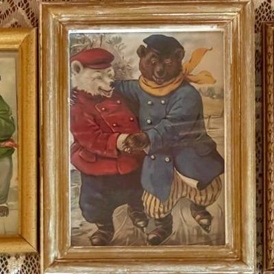 1908 Tuck's The Ice Bears Framed Post Card & 1907 Little Bears & Art Deco Framed Birthday Wish 