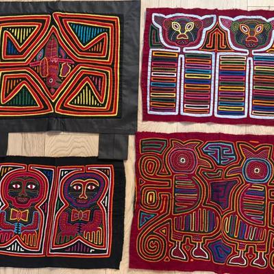 (4) Vintage Hand Made Panama Mola's (1) Wall Hanging