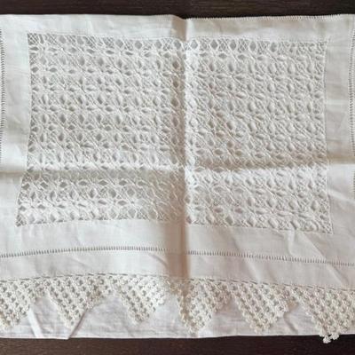Lovely White Antique Linen Hand Made Embroidered Pillow Cover 16 X 24 