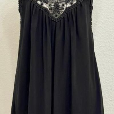 Oscar De La Renta Pink Label Black Lace Baby Doll Sleeveless Nightgown Size Small W Tie Back 