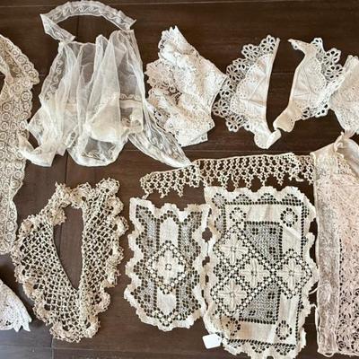 Assorted Antique Tambour Lace, Bobbin Lace & Cotton Lace Collars 