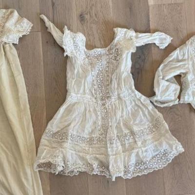 (3) Antique Embroidered And Crochet Lace Top - Child's Dress And Night Gown 