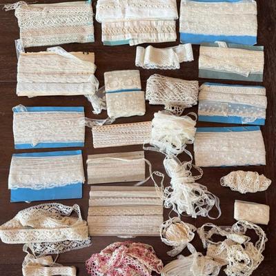 Assorted Pieces Of Antique Lace Tatted - Crocheted And Embroidered Trim Pieces 