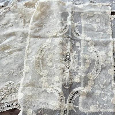 Antique Brussels Tambour Lace Runners & Doilies 