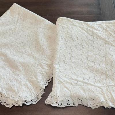 (2) Vintage White Eyelet Lace Flower 30" Square Buttom Pillow Cases 